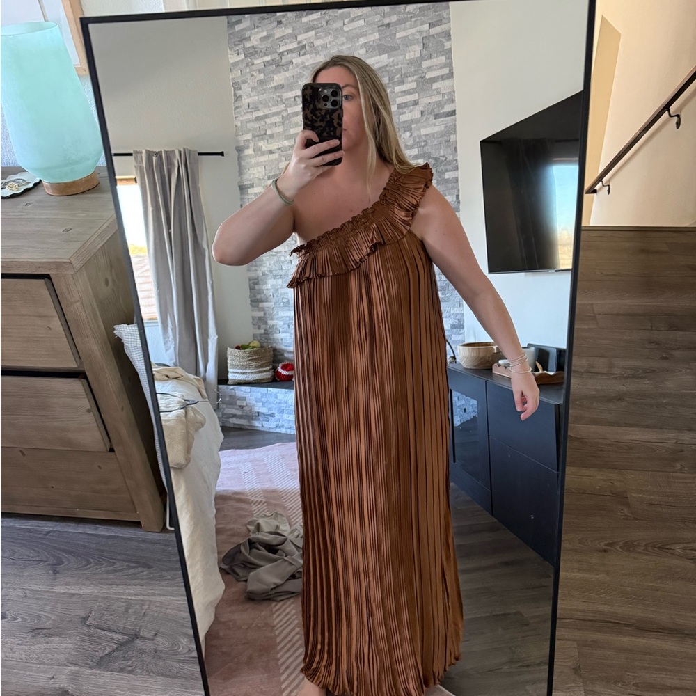 Anthropologie rust pleated dress